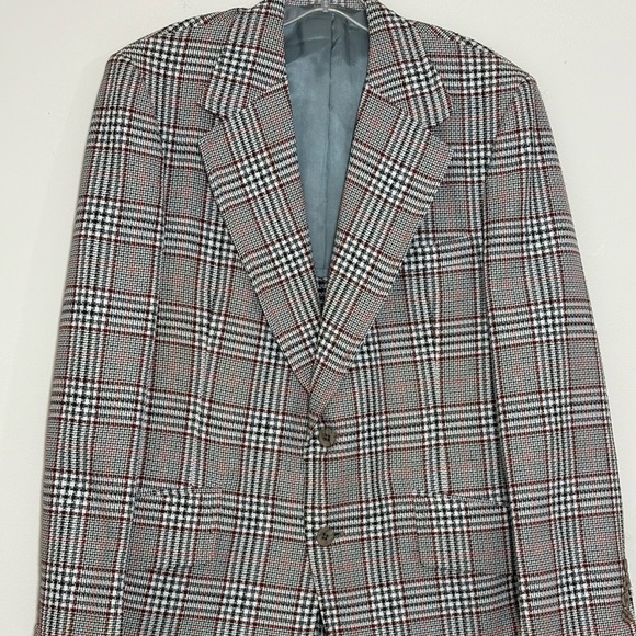 Vintage 70s BOLD PLAID suit jacket blazer checkered red white black size 42R - Picture 1 of 12